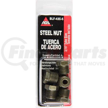AGS Company BLF-42C-5 Steel Tube Nut, 3/16 (9/16-18 Inverted), 5/card