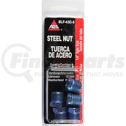 AGS Company BLF-43C-5 Steel Tube Nut, 1/4 (9/16-18 Inverted), 5/card