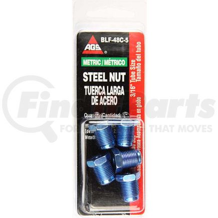 AGS Company BLF-48C-5 Steel Tube Nut, 3/16 (M12x1.0 Bubble), 5/card