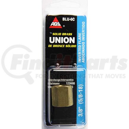 AGS Company BLU-6C Brass Brake Line Union, 3/8 (5/8-18 Inverted), 1/card
