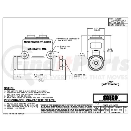 MICO 02-020-243 MASTER CYLINDER