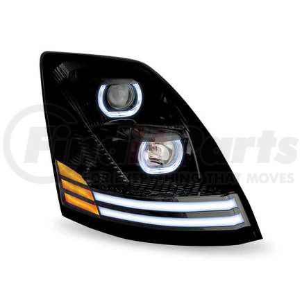 TRUX TLED-H55 Incandescent Headlight, Assembly, RH, with LED, Runnig Light/Turn Signal, Black, for Volvo VNL