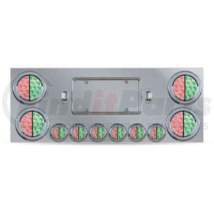 TRUX TU-9001L6 Center Panel, Rear, Stainless Steel, with 4 x 4", 6 x 2" Dual Revolution (Red/Green) & 2 Purple License Light LEDs