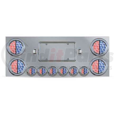 TRUX TU-9001L4. Center Panel, Rear, Stainless Steel, with 4 x 4", 6 x 2" Dual Revolution (Red/Blue) & 2 License Light LEDs