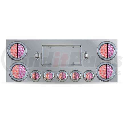 TRUX TU-9002L5 Center Panel, Rear, Stainless Steel, with 4 x 4", 5 x 2 1/2" Dual Revolution (Red/Purple) & 2 License Light LEDs