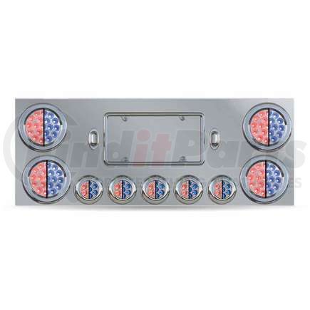 TRUX TU-9002L4 Center Panel, Rear, Stainless Steel, with 4 x 4", 5 x 2 1/2" Dual Revolution (Red/Blue) & 2 License Light LEDs
