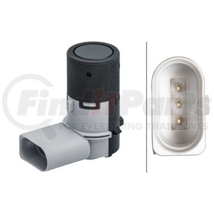 HELLA 358141411 Sensor, parking assist - angled - 3-pin connector - Plugged - Paintable