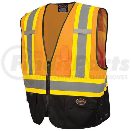 PIONEER SAFETY V1020251U-4/5XL Safety Vest - Hi-Vis Orange/Black, Size 4XL/5XL