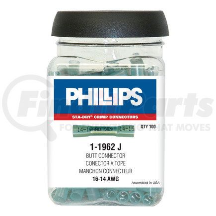 Phillips Industries 1-1962J Butt Connector - 16-14 ga., Blue, 100 Pieces, Heat Required