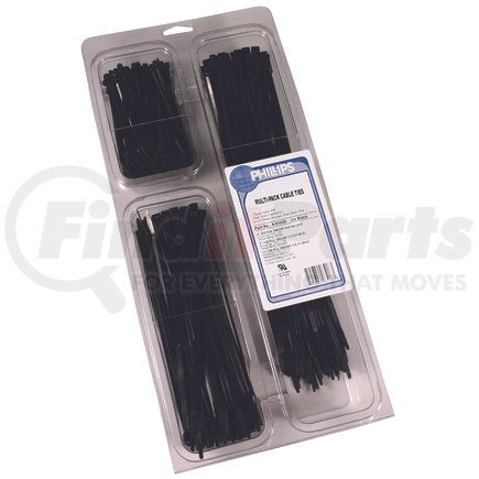 Phillips Industries 8-61020 Cable Tie - Multi-Pack Assortment, Black, Re-Sealable Clamshell