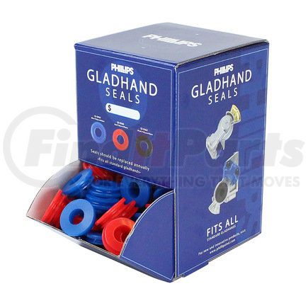 Phillips Industries 80-1164 Gladhand Seals Dispenser Box Display - with blue (service) and red (emergency) polyurethane, 100 count each color