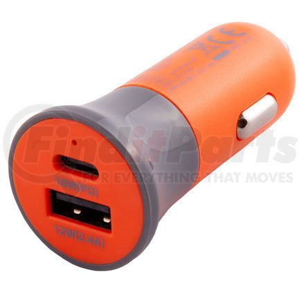 Mobile Spec MBSHVDC02 USB Charging Cable - DC Charger, 30W, Dual Port, Orange, Hi-Visibility
