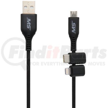 Mobile Spec MBS06552 USB Charging Cable - Multi-Use Charge and Sync Cable, Micro USB To USB-C Cable, 3-in-1, 6 ft., Black