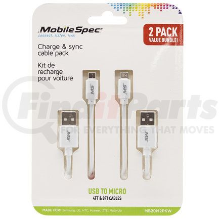 Mobile Spec MB20M2PKW USB Charging Cable - Micro To USB Cable, 4 ft. and 8 ft.