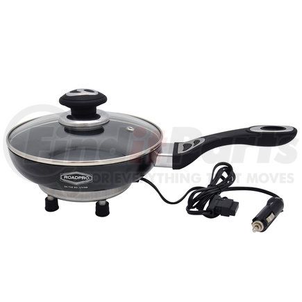 RoadPro RPFP335NS Portable Frying Pan - 8" Diameter Pan, 12V, Non-Stick Surface, with Glass Lid