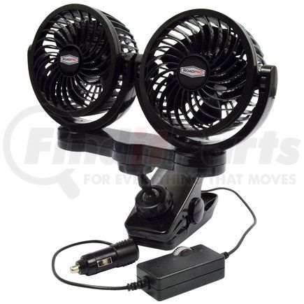 RoadPro RPSC8572 Accessory Cabin Fan - Dual Fan, 12V, with Mounting Clip, Adjustable, 7.5 ft. Cord