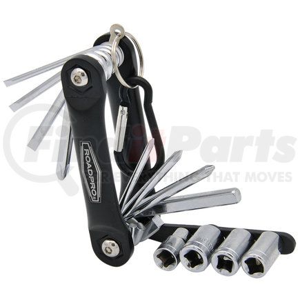 RoadPro RPSS12 Screwdriver Set - with Sockets, 12-Piece Kit, Multi-Tool, with Carabiner Clip