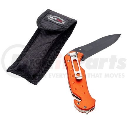RoadPro SST-60241 Knife - 4", Folding Lock, with Pouch, Stainless Steel, Serrated Edge Blade