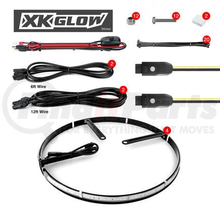 XKGLOW XKWHEELKIT - cornering light bracket - wheel ring light kit, 4-piece, 15" app controller