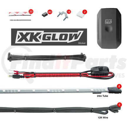 Xkglow KSCARSTANDARD Undercar Kit, 8-Piece, 24", Slim Tube, Xkchrome