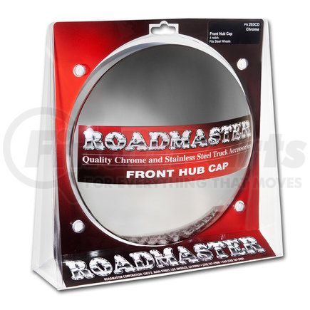 Roadmaster 203CD Hub Cap, Front, Chrome, 4 Notch Cut-Out, for Steel Wheels, 8-23/32"