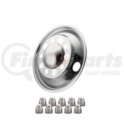 Roadmaster 260S 10 lug; 2 hand hole, 1-1/2" budd nut; 33mm or 38mm hub piloted. Under the lug front stainless steel simulator set 24.5" x 8.25"