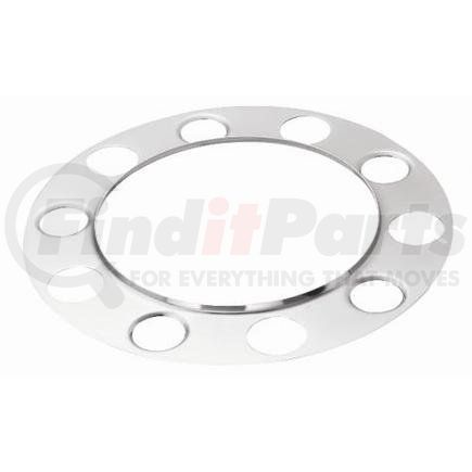 Roadmaster 360 Chrome 2 piece front axle cover with beauty rings. Fits: 10 lug, 1.5" nut 20"/22.5"/24.5"
