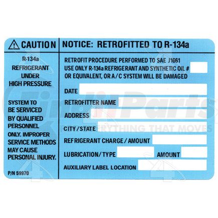 Four Seasons 59970 Retrofit R134a Label