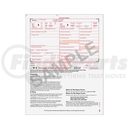 JJ Keller 67974 W-3 Transmittal Form for W-2 Forms