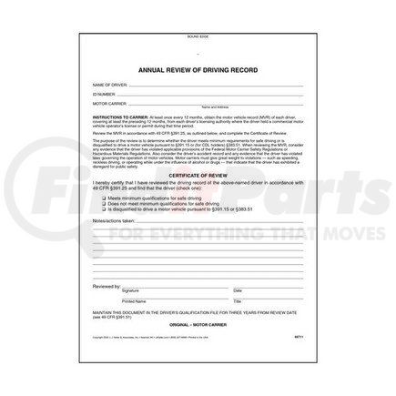 JJ KELLER 66711 - annual review of driving record - stock, snap-out format, 2-ply, carbonless