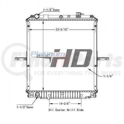 Isuzu HDC010363PAF Design Style  Plastic Aluminum With FrameHeight  24 3/8 InchesWidth  23 1/2 InchesDepth  1 1/2 InchesInlet  1 1/2 Inch ConnectionOutlet  1 1/2 Inch ConnectionEngine Oil Cooler  NoTrans Oil Cooler  14 3/8 Inch Grill SideMake  IsuzuModel