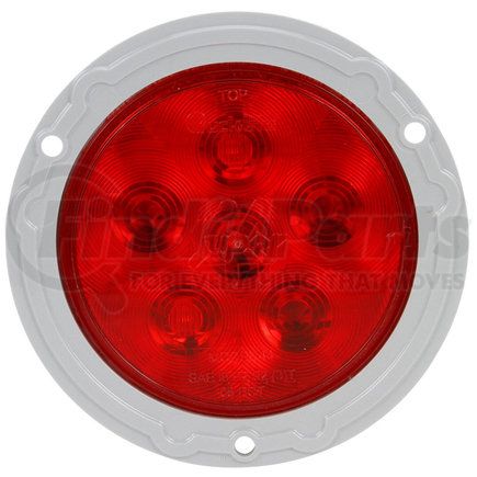 Paccar 44322R Brake / Tail / Turn Signal Light - Super 44, Red, Round, LED, 6 Diodes, Gray Flange Mount, Fit N' Forget, 12V