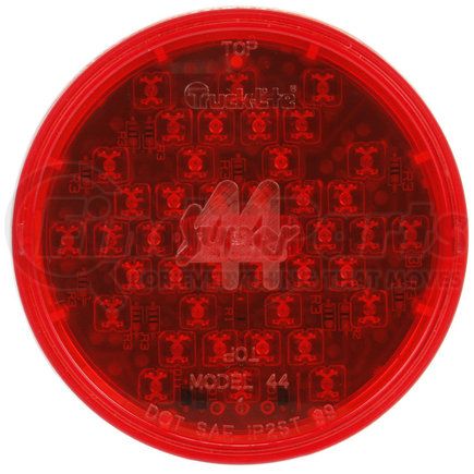 Paccar 44002R Brake / Tail / Turn Signal Light - Super 44, Red, Round, LED, 42 Diodes, Black Grommet Mount, Fit N' Forget, Straight PL-3 Female, 12V