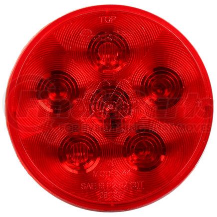 Paccar 44030R Brake / Tail / Turn Signal Light - Super 44, Red, Round, LED, 6 Diodes, Black Grommet Mount, Fit N' Forget, Straight PL-3 Female, 12V