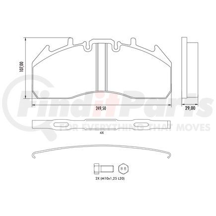 Haldex MPBD1708HD Disc Brake Pad Repair Kit - HD Pro, For Meritor ELSA 225-3 Caliper, FMSI D1708