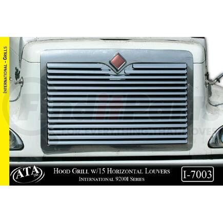 Aranda I-7003 Hood Grill w/15 Horizontal Louvers Make International Model 9200i Series Size 41x24 Material S.S. Gauge 18G Alloy #430 Finish BA Shipping Measurements 47x2x31=25lbs