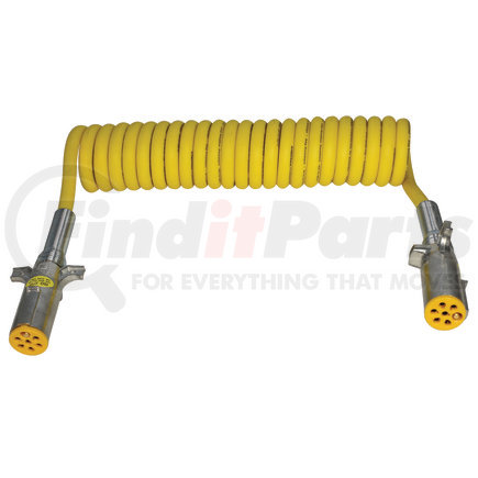 Tectran 7ATG222EG Trailer Power Cable - 12, ft. 7-Way, Powercoil, Auxiliary, Yellow, Spring Guards