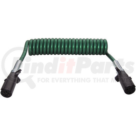Tectran 7ATG222PG Trailer Power Cable - 12 ft., 7-Way, Powercoil, ABS, Green, with Poly Plugs