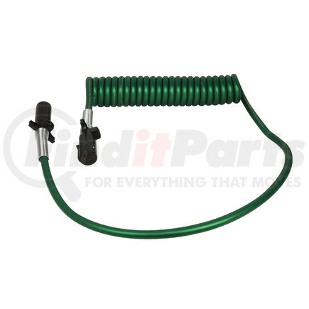 Tectran 7ATG542PG Trailer Power Cable - 15 ft., 7-Way, Powercoil, ABS, Green, with Poly Plugs