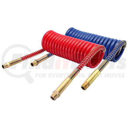 Tectran 17B15H Air Brake Hose Assembly - 15 ft., VORTECX Armorcoil, Red and Blue, with Brass Handles
