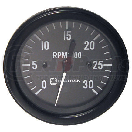 Tectran 95-0912 Tachometer Gauge - Black, 3-3/8 in. dia., 0-3000 RPM, without Hours
