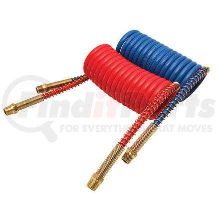 Tectran 17215V Air Brake Hose Assembly - 15 ft., V-Line Aircoil, Red and Blue, with Brass Fittings