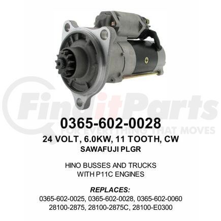 Romaine Electric 0365-602-0028 Starter Motor - 24V, 6.0 Kw, 11-Tooth