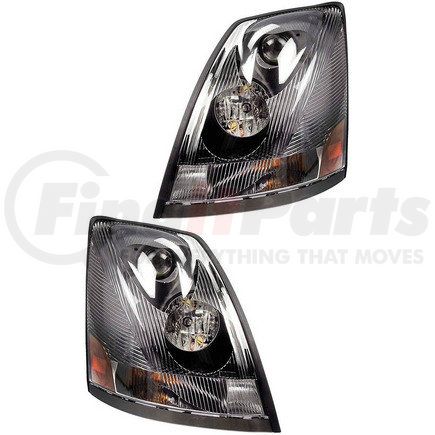 Torque Parts TR001-VLHLB-R Headlight - Passenger Side, with Black Housing and Halogen Bulbs, Clear Lens, DOT and SAE Approved, for 2004-2017 Volvo VNL Trucks