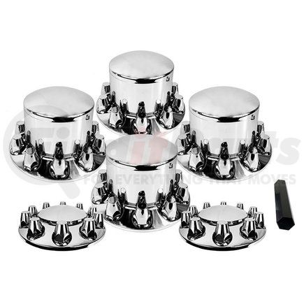Torque Parts TR082-TWCS Wheel Cover Set - Universal, Chrome, with 33mm Screw-On Lug Nut Covers and Installation Tool, for Front and Rear Axles