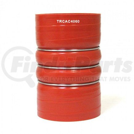 Torque Parts TRCAC4060 Air Cooler Hump Hose - Silicone Charge, 4" x 6", 100 PSI, with Three Rings, Orange, for Semi Trucks