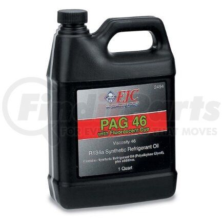 FJC, INC. 2494 Refrigerant Oil - PAG Oil, Synthetic, Viscosity 46, with Fluorescent Leak Detection Dye, 1 Quart, For Use with R-134a Only