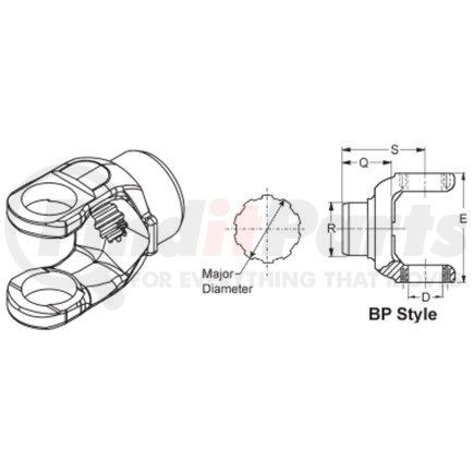 Dana 6.5-4-2021 1810 Series Drive Shaft End Yoke - Steel, 10 Spline, BP Yoke Style, Splined Hole