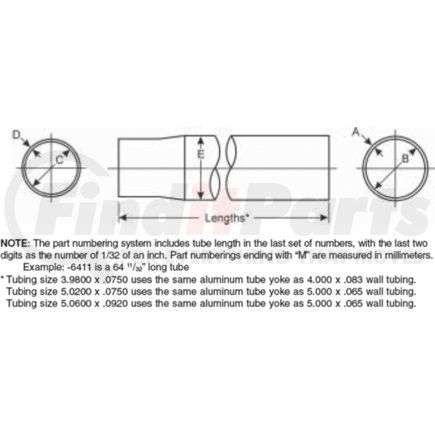 Dana 212013X-1449M DRIVE SHAFT TUBING; ALUMINUM