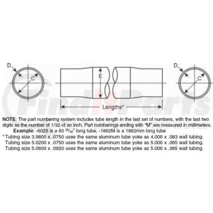 Dana 212218X-1862M ALUMINUM DRIVE SHAFT TUBING